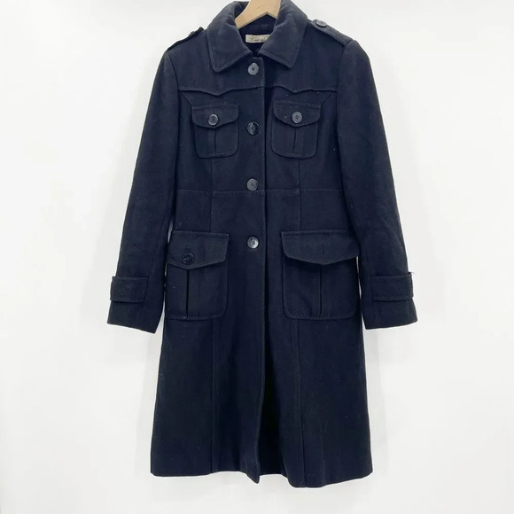 Kenneth Cole Jackets & Blazers - Kenneth Cole Trench Coat Women's Size 4 Black 4 Utility Pockets Mid Length Wool